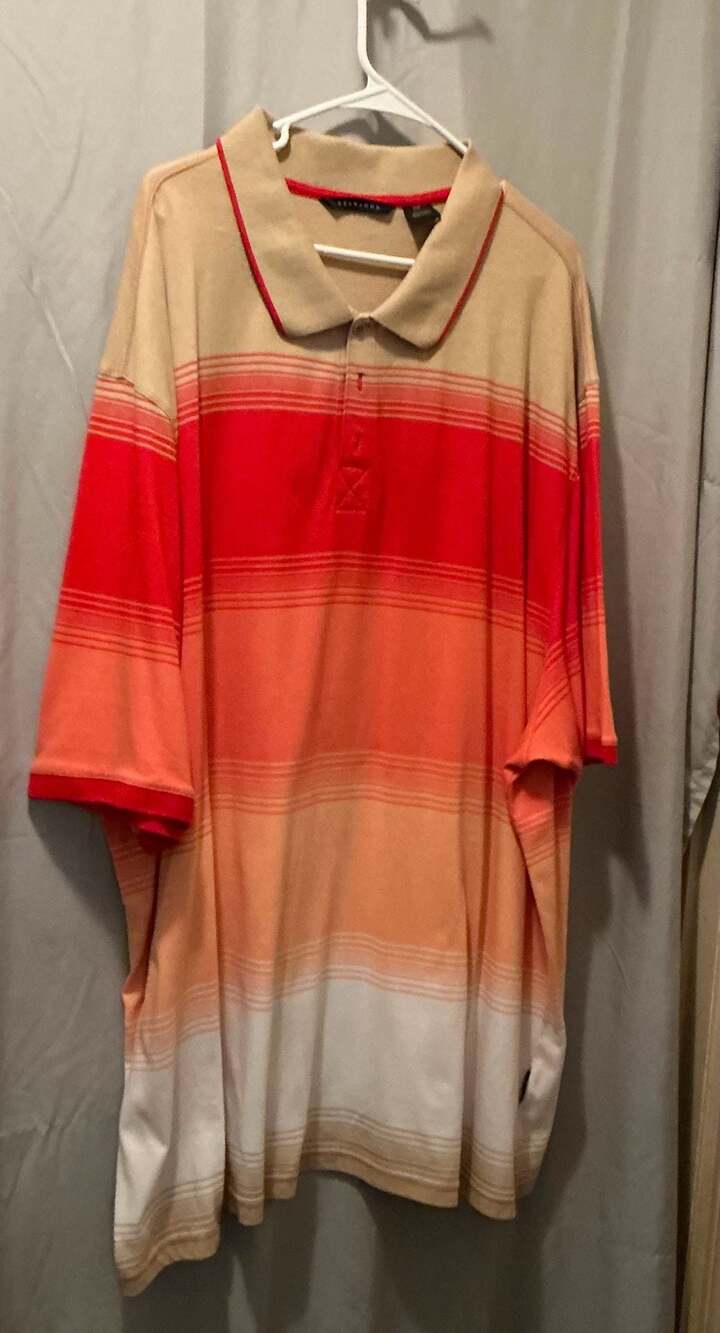 Sean John Men's Orange and Tan Ombre Striped Polo Shirt 6XL